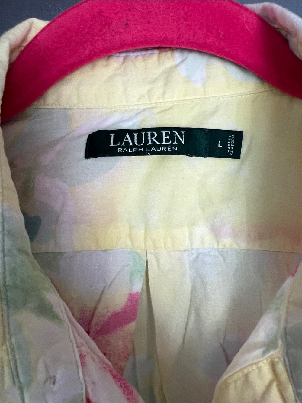 Ralph Lauren Pastel Yellow Shirt with Pink Collar and Mint Accents - Picture 3 of 9